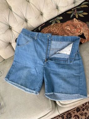 🩵 Vintage 70s Mr. Leggs Cutoff Denim Shorts Light Wash Frayed Hem Sz S
